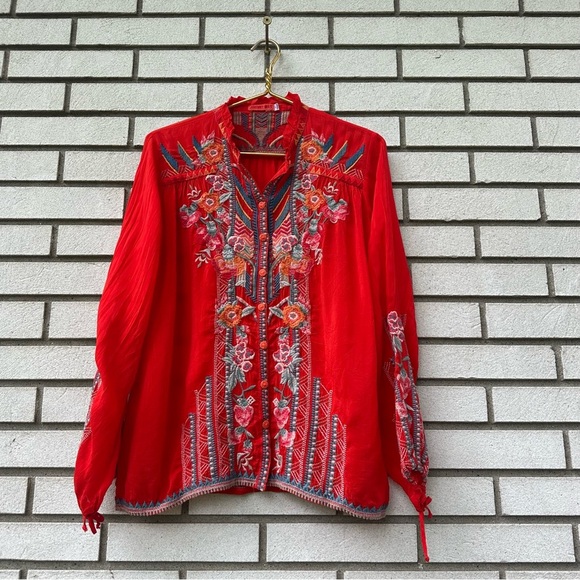 Johnny Was Jude Heavily Embroidered Blouse Electric
Coral Red - Picture 4 of 14
